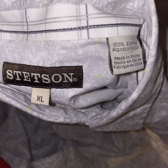 Stetson Shirt Mens XL Grey Logo Pearl Snap Fancy Cowboy Western USA Floral‎ - Picture 6 of 10